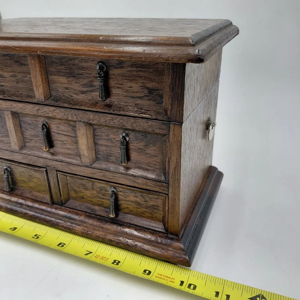 Vtg Mele ? Wooden Musical Jewelry Box 3 Drawer Mustard Yellow Works Storage